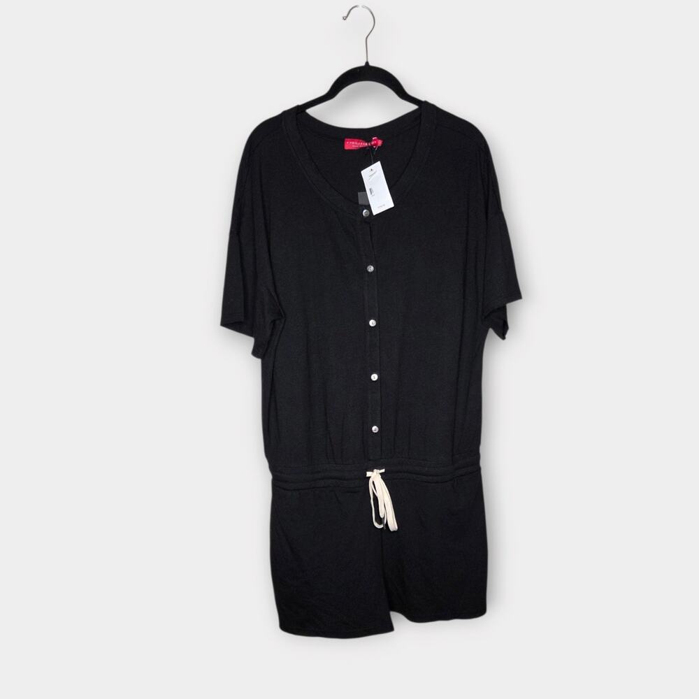 NEW n:Philanthropy Black Drawstring Waist Romper Button Down Women's XL